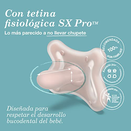 SUAVINEX Mini chupete Zero Zero para bebés con tetina Simmétrica SX Pro, de -2 a 2 meses, 1 unidad, Rosa