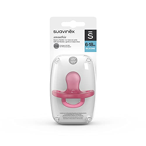 Suavinex Nuevo Chupete Para Dormir Todo Silicona, Para Bebés 6/18 meses, Chupete con Tetina Fisiológica SX Pro, Super Blandito y Flexible, Color Rosa