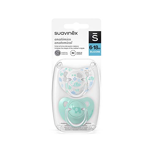 Suavinex Pack Chupetes para Bebés, Chupete con Tetina Anatómica de Silicona, (307154) Verde 6-18 Meses, 2 Unidades