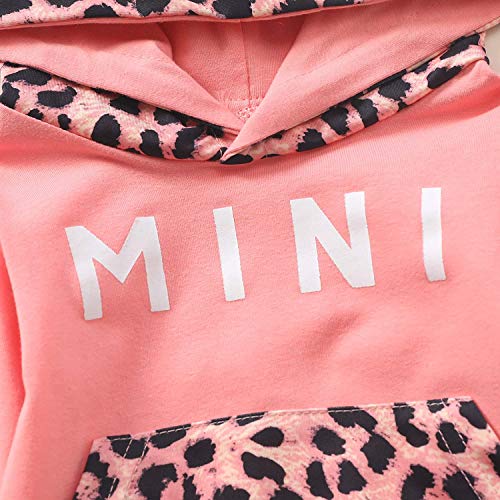 Sudaderas con Capucha para niñas pequeñas, chándales, Sudadera con Capucha de Color sólido, suéter, Pantalones Largos, chándal, Conjunto de 2 Piezas (Pink Leopard,6-12 Meses)