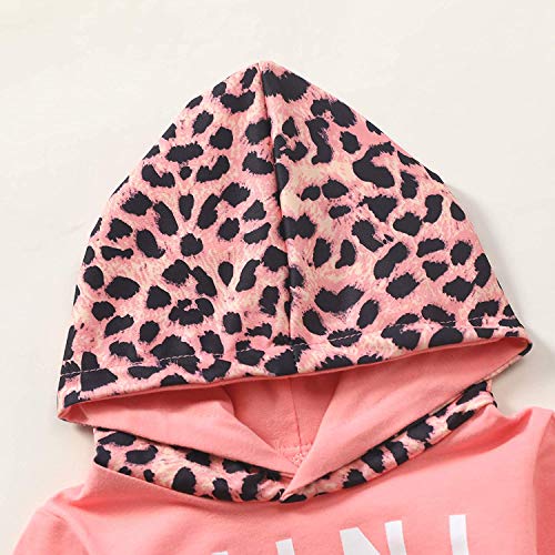 Sudaderas con Capucha para niñas pequeñas, chándales, Sudadera con Capucha de Color sólido, suéter, Pantalones Largos, chándal, Conjunto de 2 Piezas (Pink Leopard,6-12 Meses)