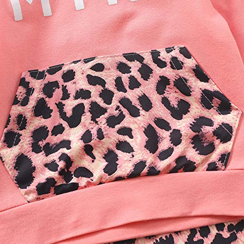 Sudaderas con Capucha para niñas pequeñas, chándales, Sudadera con Capucha de Color sólido, suéter, Pantalones Largos, chándal, Conjunto de 2 Piezas (Pink Leopard,6-12 Meses)