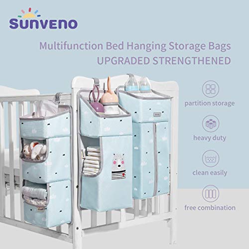 SUNVENO Almacenamiento de Pañales Para Cuna,Cambio de Accesorios de Almacenamiento 3 en 1,Cesta Colgante/Organizador Para Cuna,Papel Almacenamiento Colgante Extraíble,Antiincrustante Y Lavable,Gris