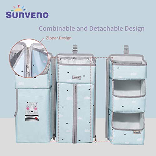 SUNVENO Almacenamiento de Pañales Para Cuna,Cambio de Accesorios de Almacenamiento 3 en 1,Cesta Colgante/Organizador Para Cuna,Papel Almacenamiento Colgante Extraíble,Antiincrustante Y Lavable,Gris