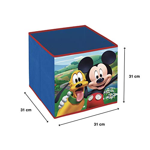 Superdiver Cubo Organizador Plegable de Tela Disney Mickey Mouse para Niño - Caja de Almacenaje para Juguetes Compatible con Kallax de IKEA para Dormitorio Infantil 31x31x31cm