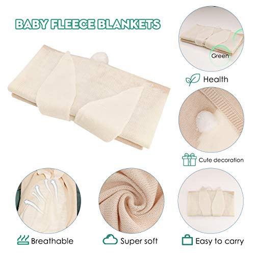 Surplex Mantas de Lana Bebe, Suave y Cálida Toalla de Punto, Bonita Conejo Aire Acondicionado Mantas de Bebes Recien Nacidos, para Capazo o Viajes Cumpleaños Niño y Niña, 105 * 75cm (Beige)