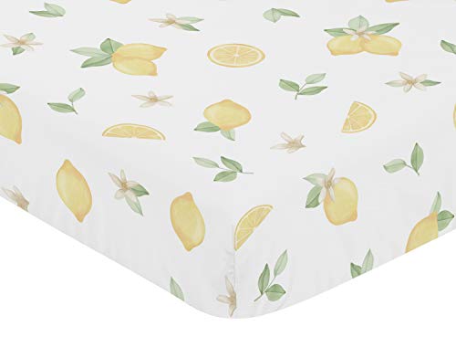 Sweet Jojo Designs Hoja de cuna ajustable para bebé o niño pequeño, color amarillo, verde, beige, blanco, acuarela, bohemia, granja, fruta, flor de flor botánica