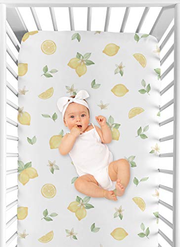 Sweet Jojo Designs Hoja de cuna ajustable para bebé o niño pequeño, color amarillo, verde, beige, blanco, acuarela, bohemia, granja, fruta, flor de flor botánica