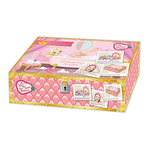 Sweet Princess – Juego de aseo y diversión para princesas, cofre del tesoro, 17 piezas, con sales de baño, pastillas con burbujas, eento de esponja y aditivo de baño colorido, gran regalo para niñas