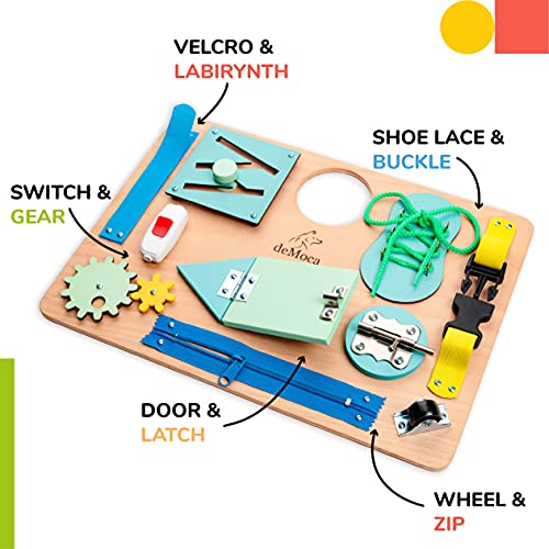 Tablero de Actividades Montessori para niños pequeños - Juguetes sensoriales de Madera para niños de 3 años - Juegos de Viaje con Actividades educativas y Hebillas para el Desarrollo de la motricidad