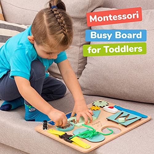 Tablero de Actividades Montessori para niños pequeños - Juguetes sensoriales de Madera para niños de 3 años - Juegos de Viaje con Actividades educativas y Hebillas para el Desarrollo de la motricidad