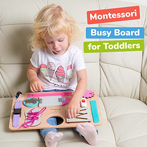 Tablero de Actividades Montessori para niños pequeños - Juguetes sensoriales de Madera para niños de 3 años - Juegos de Viaje con Actividades educativas y Hebillas para el Desarrollo de la motricidad