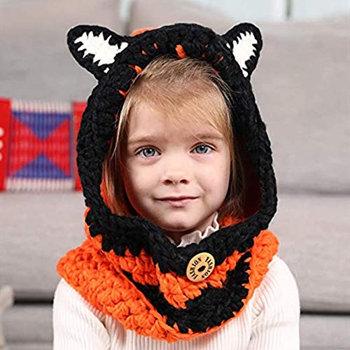 TBATM Baby Viking Knit Hat Beanie Hat Keep Warm Winter Hat Puffy Fox Sombrero Hecho A Mano Gorro De Cuello Babero Cálido para Niños Divertido Y Encantador,Naranja,Baby