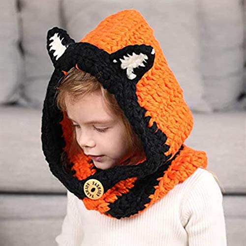 TBATM Baby Viking Knit Hat Beanie Hat Keep Warm Winter Hat Puffy Fox Sombrero Hecho A Mano Gorro De Cuello Babero Cálido para Niños Divertido Y Encantador,Naranja,Baby