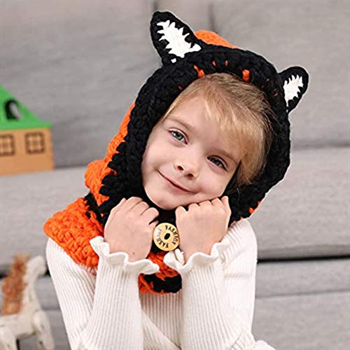 TBATM Baby Viking Knit Hat Beanie Hat Keep Warm Winter Hat Puffy Fox Sombrero Hecho A Mano Gorro De Cuello Babero Cálido para Niños Divertido Y Encantador,Naranja,Baby