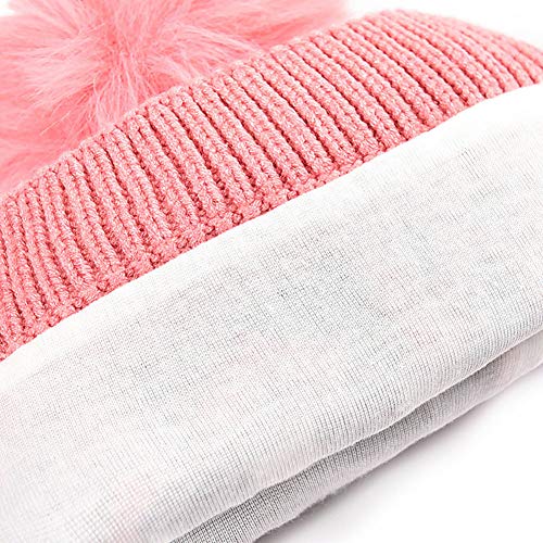 TBATM Gorro De Lana De Punto para Bebé Gorro De Dibujos Animados Cálido Engrosado De Lana con Protección para Los Oídos De Bola De Piel En Otoño E Invierno,C