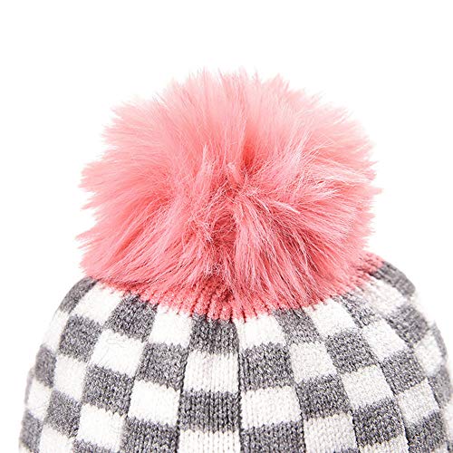 TBATM Gorro De Lana De Punto para Bebé Gorro De Dibujos Animados Cálido Engrosado De Lana con Protección para Los Oídos De Bola De Piel En Otoño E Invierno,C