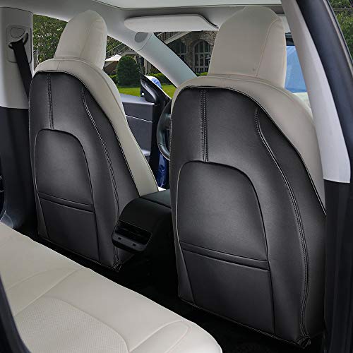 Tesla Model Y Model 3 Alfombrillas de Piel para Respaldo de Asiento, Color Negro Juego de 2