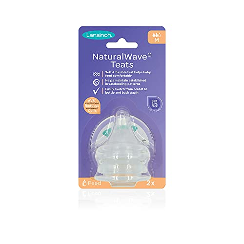 Tetina simuladora del pezón materno NaturalWave de Lansinoh mOmma para Biberón de Lactancia. Flujo Medio, 2 uds