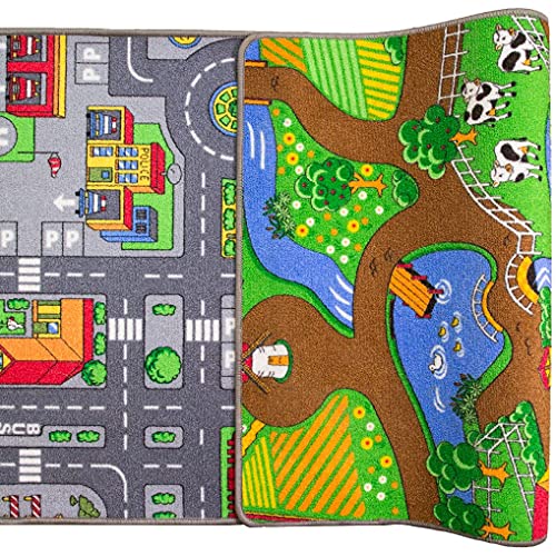 The Rug House Alfombra impresa doble cara de la ciudad para niños 80cm x 150 cm (2'7" x 4'11" )