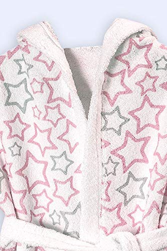 Ti TIN | Albornoz Infantil para Niño o Niña con Capucha | Albornoz 100% Algodón de Rizo Toalla | Suave y Absorbente con Diseño de Estrellitas Color Rosa | Talla de 3 año a 4 años