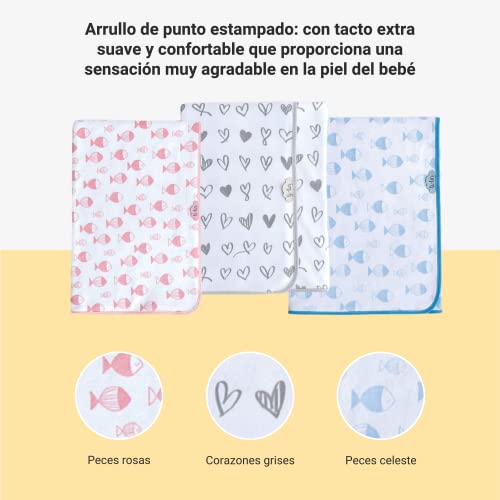 Ti-Tin | Arrullo para Bebe Color Gris con Estampado de Corazones | Arrullo de Punto Estampado con Tacto Extra Suave y Absorbente | Tejido de Doble Capa