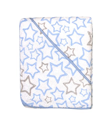 Ti Tin | Capa de Baño Bebe de Rizo 100% Algodón | Toallas para Bebes con Capucha Suave y Absorbente con un Diseño de Estrellitas Color Azul Celeste