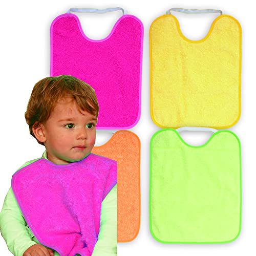 Ti TIN - Pack 4 Baberos Impermeables para Bebé Niña 90% Algodón | Lote de 4 Baberos con cierre de Goma para bebés de 6 a 18 meses | Se puede lavar a máquina | 23x28 cm