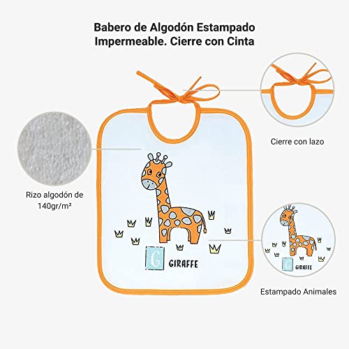 Ti TIN - Pack de 4 Baberos Impermeables para Bebés 73% Algodón - 27% Poliéster Forro Vinilo | Baberos con Cierre con Cintas para Bebés de 6 a 18 Meses