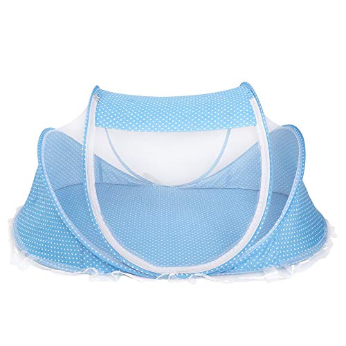 Tienda de campaña plegable para cama, mosquitera plegable portátil, tienda de cuna anti-insectos con almohada de colchón para bebé(blue)