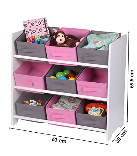 TIENDA EURASIA® Almacenaje Juguetes - Estanteria Resistente de Madera con 9 Cajones Separadores - Mueble de Almacenamiento Juguetes - Medida 63 x 30 x 60 cm - Organizador de Juguetes (Rosa)