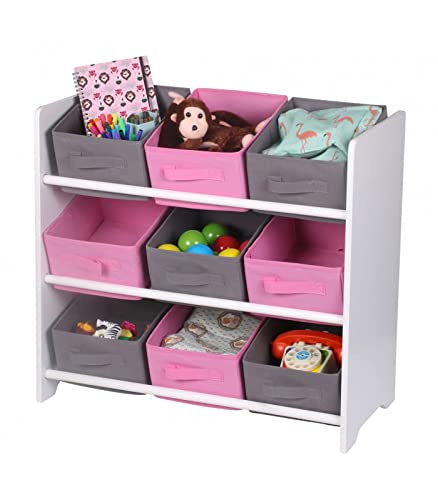 TIENDA EURASIA® Almacenaje Juguetes - Estanteria Resistente de Madera con 9 Cajones Separadores - Mueble de Almacenamiento Juguetes - Medida 63 x 30 x 60 cm - Organizador de Juguetes (Rosa)