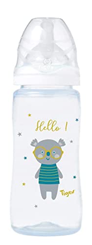 Tigex Biberón de 3 velocidades, 0-6 meses, 300 ml, tetina de silicona, anticólicos, libre de BPA