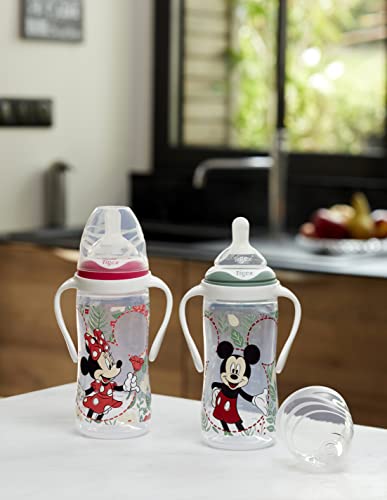 Tigex Biberón de 3 velocidades con asas extraíbles, +6 meses, 300 ml, tetina de silicona, anticólicos, libre de BPA, Disney Minnie Mouse