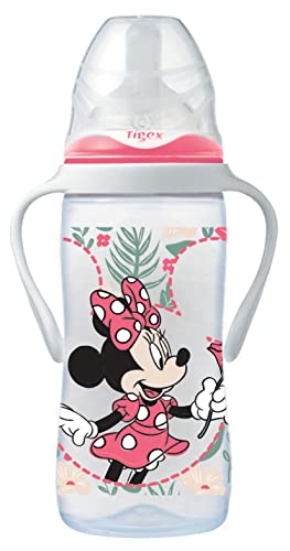 Tigex Biberón de 3 velocidades con asas extraíbles, +6 meses, 300 ml, tetina de silicona, anticólicos, libre de BPA, Disney Minnie Mouse