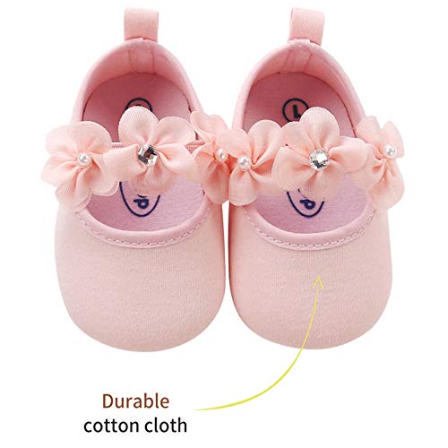 TMEOG Zapatos de Niña con Diadema Regalo Set Bautizo Flor Suave Suela Zapatillas Antideslizantes Zapatos de Princesa