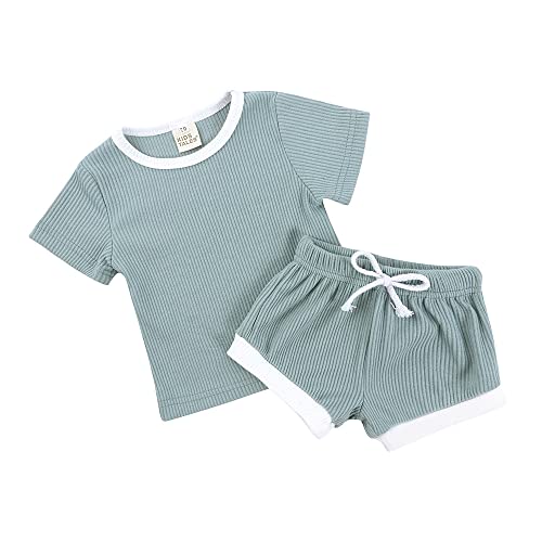 TMOYJPX 2 piezas Traje Conjuntos Ropa Bebe Niña Niño Verano Barata 3-6 Meses 1 año - 3 años Top + Pantalón Corto con Cordón Algodon Barata Bonito