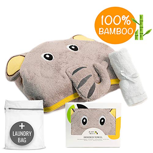 Toalla Bebe con Capucha – Toallas baño Bebe Ultra Suaves – 100% de Bambu, hipoalergénicas, Altamente absorbentes – Regalos Originales para Bebes Recien Nacidos con Bolsa para la Colada – Elefante