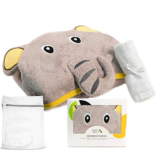 Toalla Bebe con Capucha – Toallas baño Bebe Ultra Suaves – 100% de Bambu, hipoalergénicas, Altamente absorbentes – Regalos Originales para Bebes Recien Nacidos con Bolsa para la Colada – Elefante