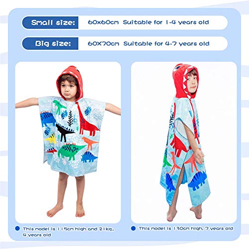 Toallas de baño con Capucha Poncho Niños 100% Algodón Toalla de Playa Toalla de baño Albornoz Nadar Motivo Cálido y Suave Para Niñas Niños Bebé (Dinosaurio Grande)