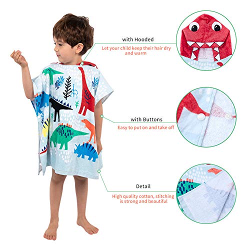 Toallas de baño con Capucha Poncho Niños 100% Algodón Toalla de Playa Toalla de baño Albornoz Nadar Motivo Cálido y Suave Para Niñas Niños Bebé (Dinosaurio Grande)