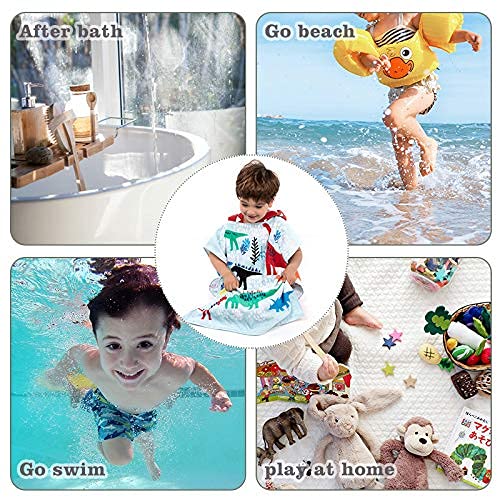 Toallas de baño con Capucha Poncho Niños 100% Algodón Toalla de Playa Toalla de baño Albornoz Nadar Motivo Cálido y Suave Para Niñas Niños Bebé (Dinosaurio Grande)