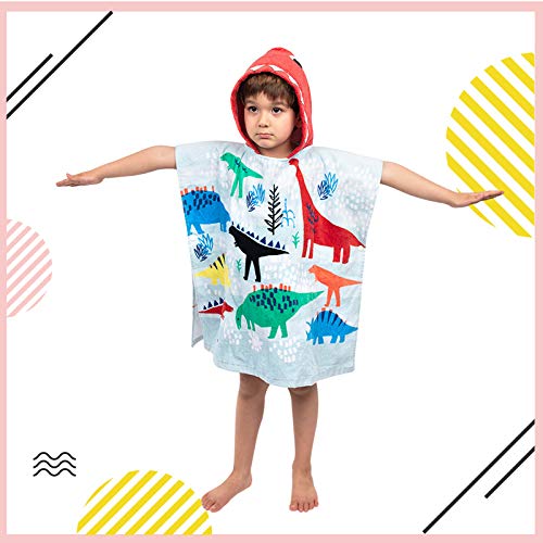 Toallas de baño con Capucha Poncho Niños 100% Algodón Toalla de Playa Toalla de baño Albornoz Nadar Motivo Cálido y Suave Para Niñas Niños Bebé (Dinosaurio Grande)