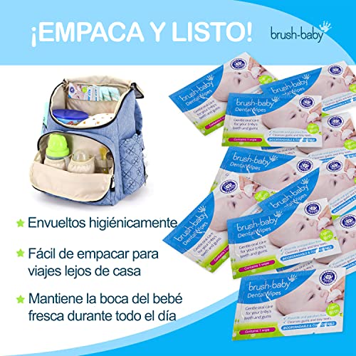 Toallitas dentales Brush-Baby para bebés | Nacimiento - Primeros dientes | 0-16 meses | Toallitas para limpiar suavemente la boca, encías y lengua del bebé | Pack de 28 toallitas individuales