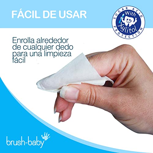 Toallitas dentales Brush-Baby para bebés | Nacimiento - Primeros dientes | 0-16 meses | Toallitas para limpiar suavemente la boca, encías y lengua del bebé | Pack de 28 toallitas individuales