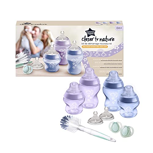 Tommee Tippee - Kit de Biberones Recién Nacido Closer to Nature, Tetina con Forma de Pecho y Válvula Anticólico, Tamaños Mixtos, Rosa