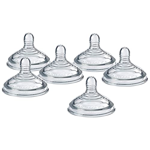 Tommee Tippee Tetinas Anticólico con Forma de Pecho, Silicona Suave, Flujo Medio, 3m+, Pack de 6