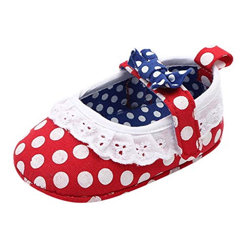 TOPKEAL Lindos Zapatos de Princesa con Nudo y Lunares de Lazo de Fondo Suave para Interiores para Bebés Niñas Rojo