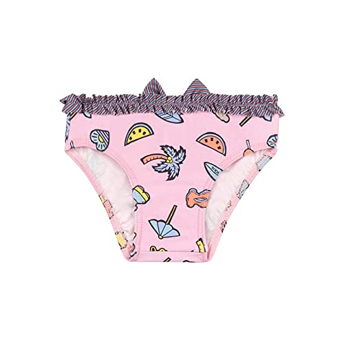 TOUS BABY - Bañador culetín Rosa con Volantes para Niña. Estampado Beach.(6-12 Meses)