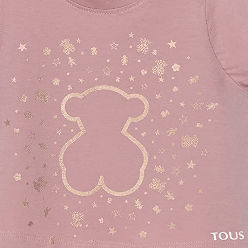 TOUS BABY - Camiseta Rosa Manga Corta para Niña, Estampado Dorado Frontal. (12-18 Meses)